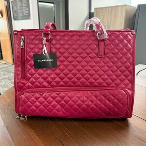 Packuumbags Leather Laptop Tote in Deep Pink